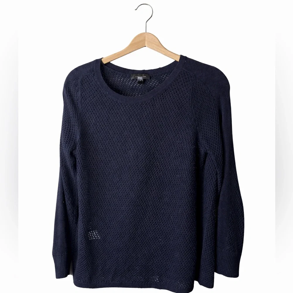 Ann Taylor Navy Open Knit Sweater Small Lightweight Coastal Chic Fisherman