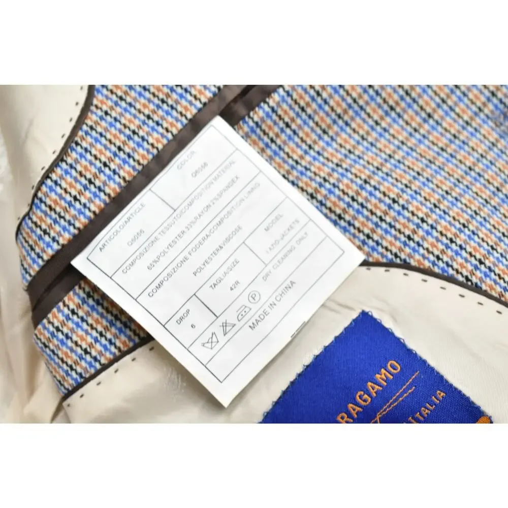 Berragamo Collezioni D'Italia Men's 42R Plaid Blazer Blue Tan Lazio-Jackets Spor