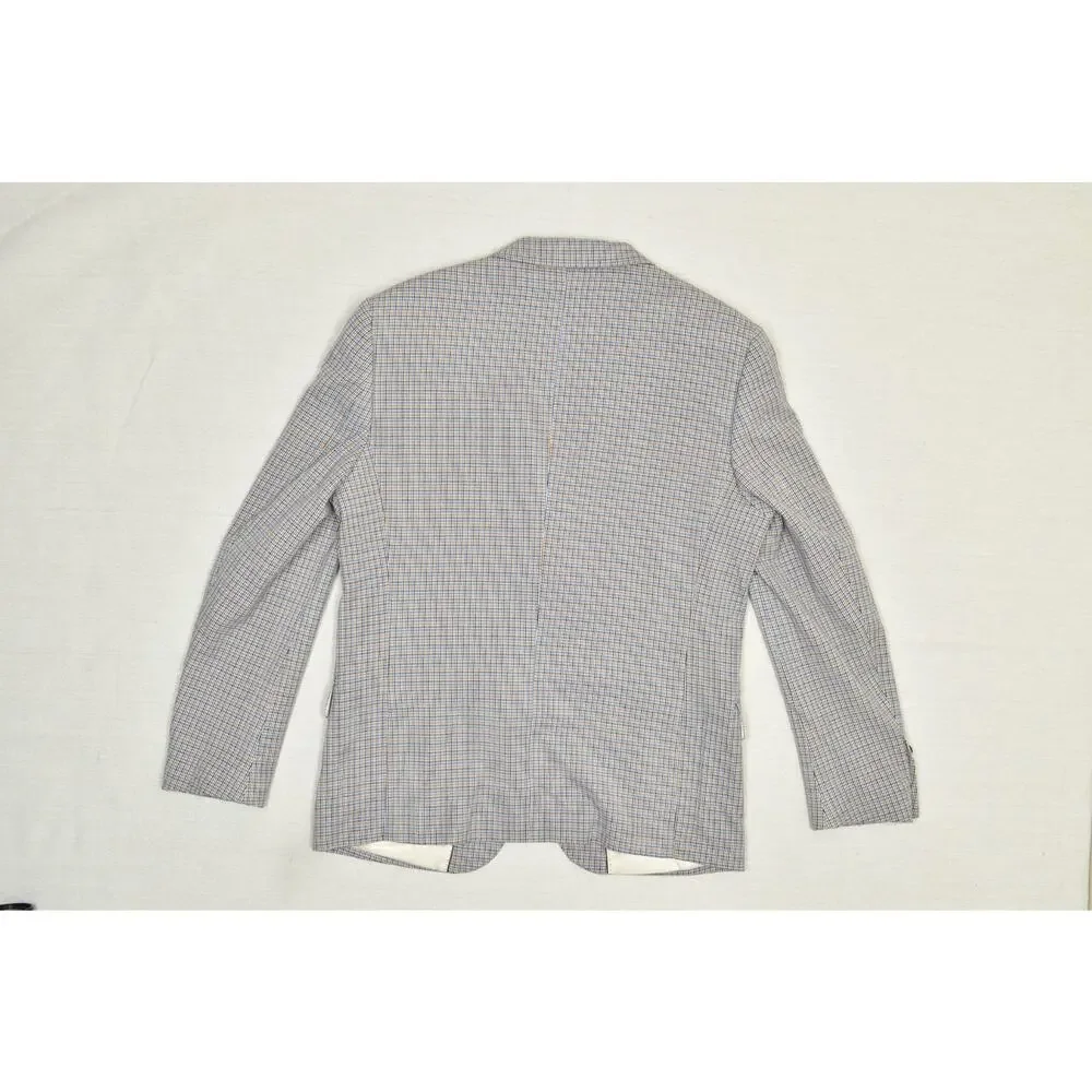 Berragamo Collezioni D'Italia Men's 42R Plaid Blazer Blue Tan Lazio-Jackets Spor