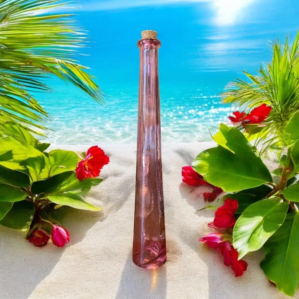 Vintage Pink Purple Textured Glass Bud Vase Bottle with Cork 12.5