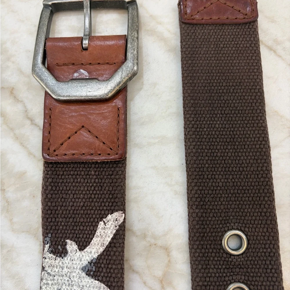 American Eagle Outfitters Men’s Brown Canvas Belt with White Logo
