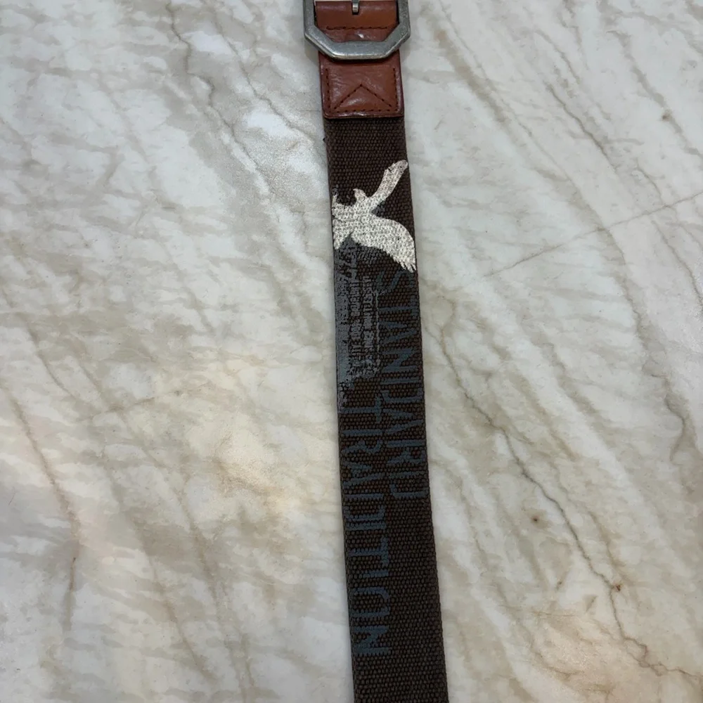 American Eagle Outfitters Men’s Brown Canvas Belt with White Logo