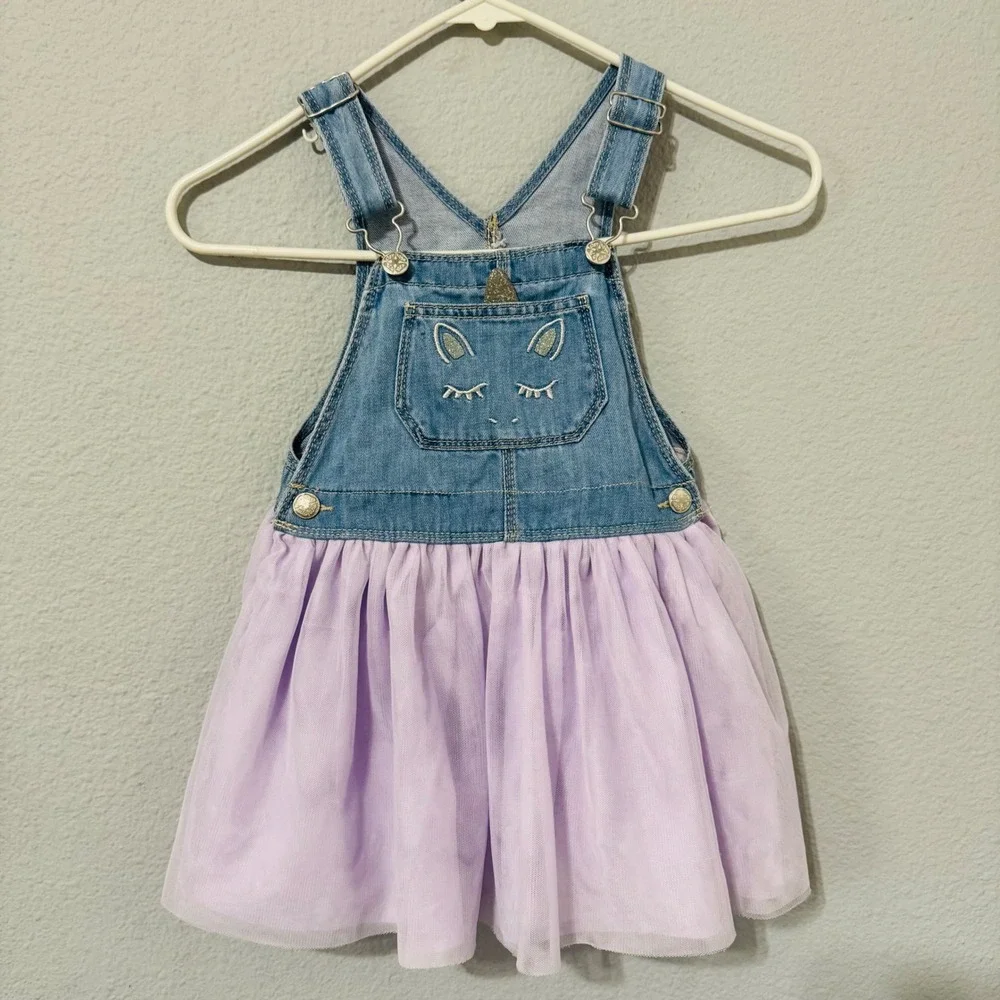 OshKosh Bgosh Girls‎ 4T Unicorn Denim Overall Dress Lavender Tulle Birthday