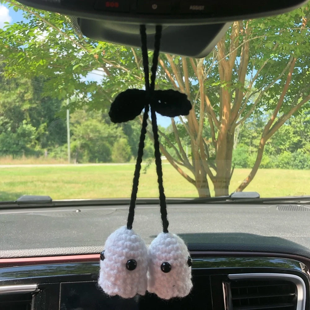 Crochet Ghost Car Hanger Halloween Hanging Accessory