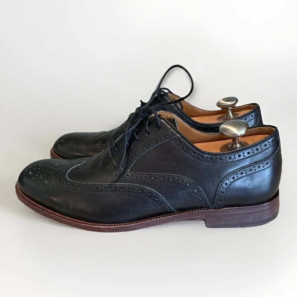 Johnston & Murphy Clayton Wingtip Men Leather Brogue Shoes Black Oxford 9W