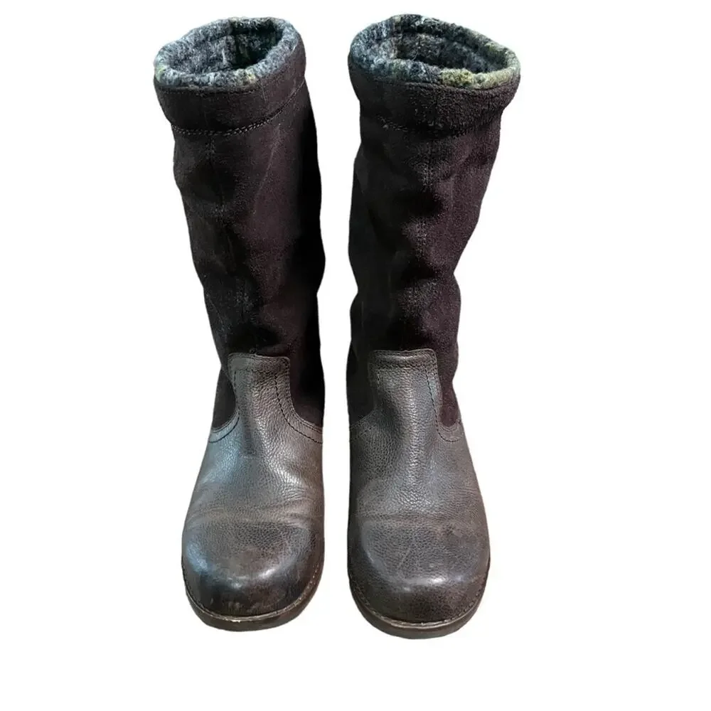 OluKai Womens 7.5 Tall Suede Insulated Brown Winter Boots