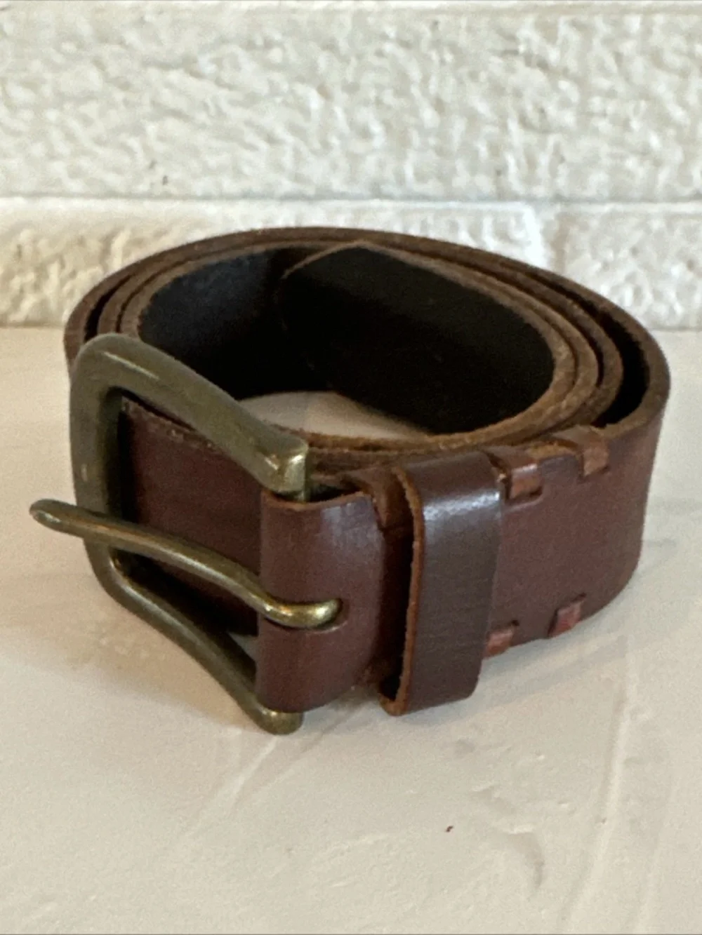 Banana Republic Brown Leather Belt with Brass-Tone Buckle