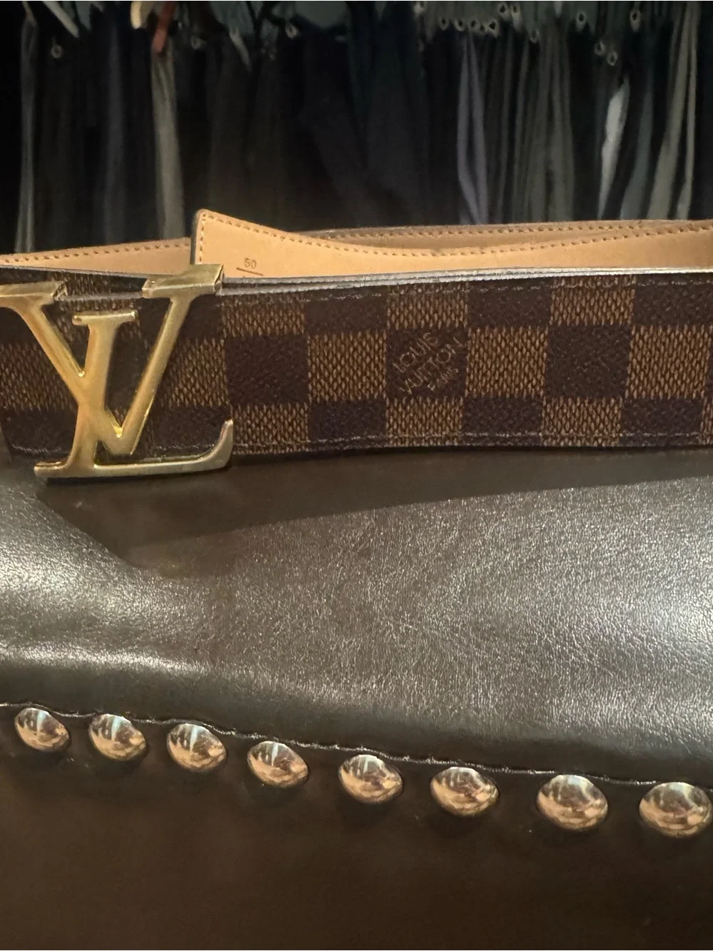 Louis Vuitton Brown monogram Leather Belt with Gold Stud Detailing