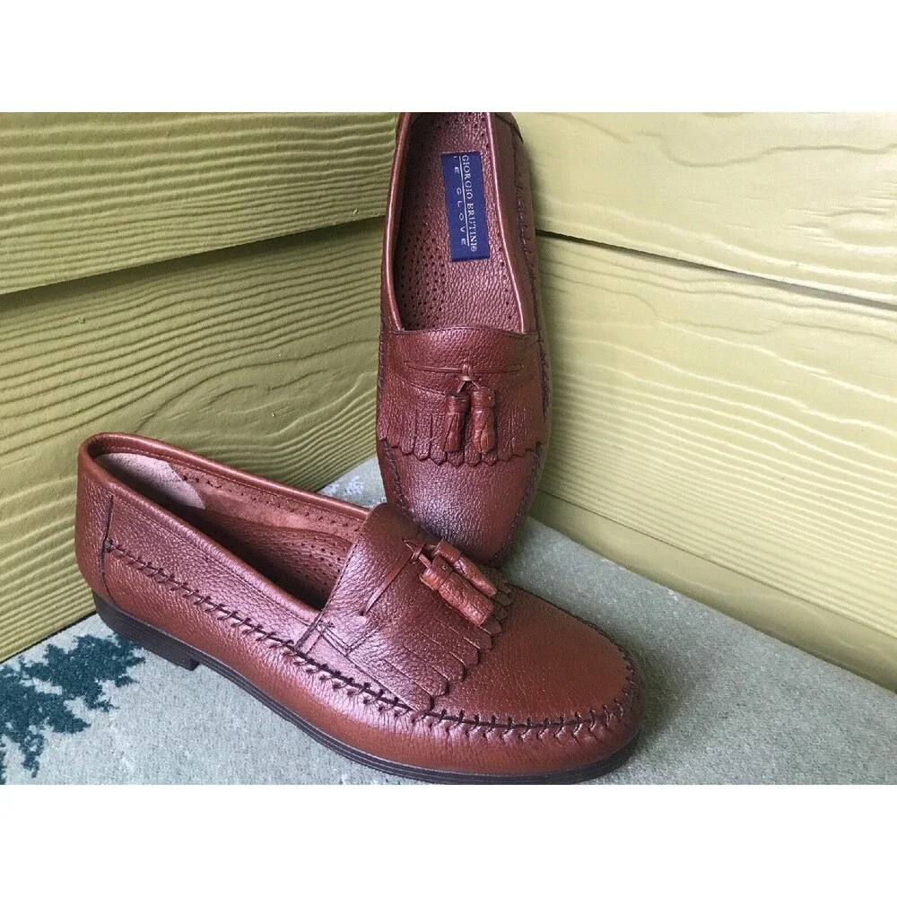 New 9 D Giorgio Brutini Duke Tassel Moccasin Loafers Brown Leather Le Glove