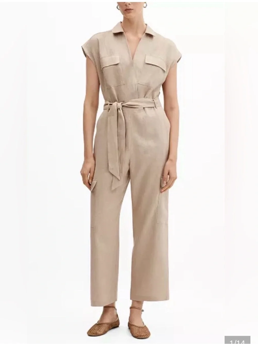 MNG beige color 100% linen jumpsuit