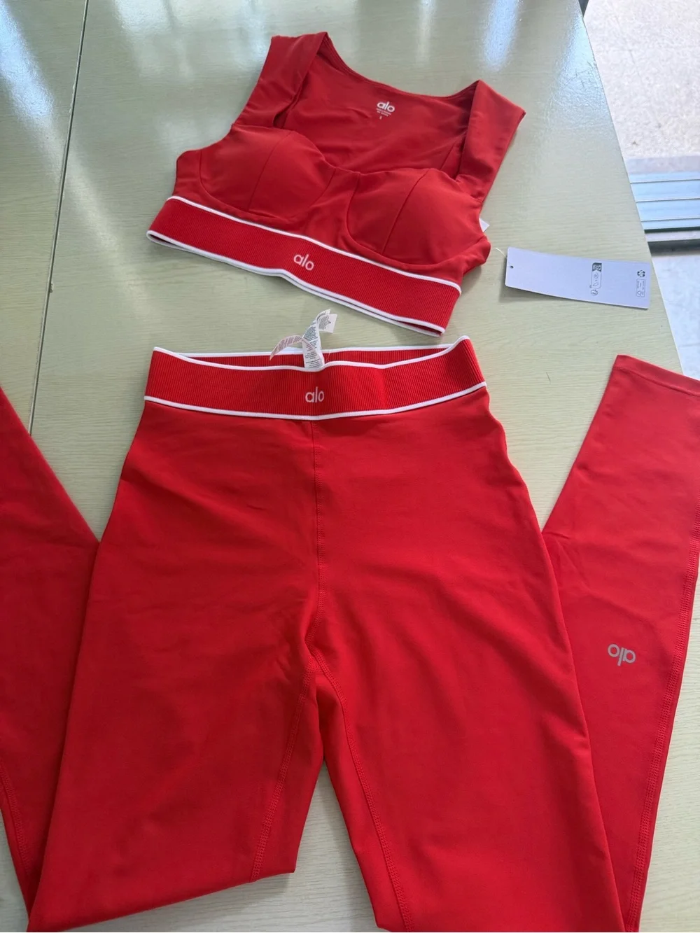 ALO Yoga Red Sports Bra with White Trim