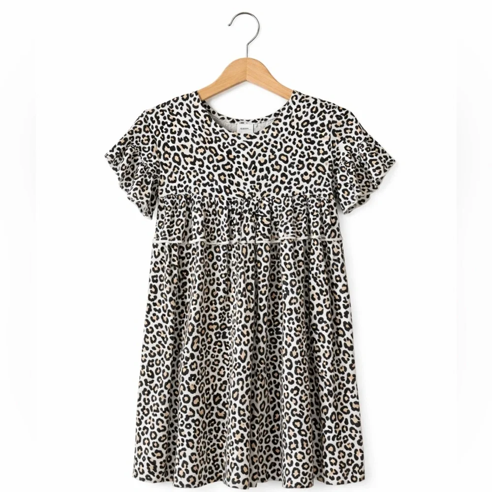 Tucker + Tate Girls Leopard Print Dress Ruffle Sleeve Cotton Casual Size 5T