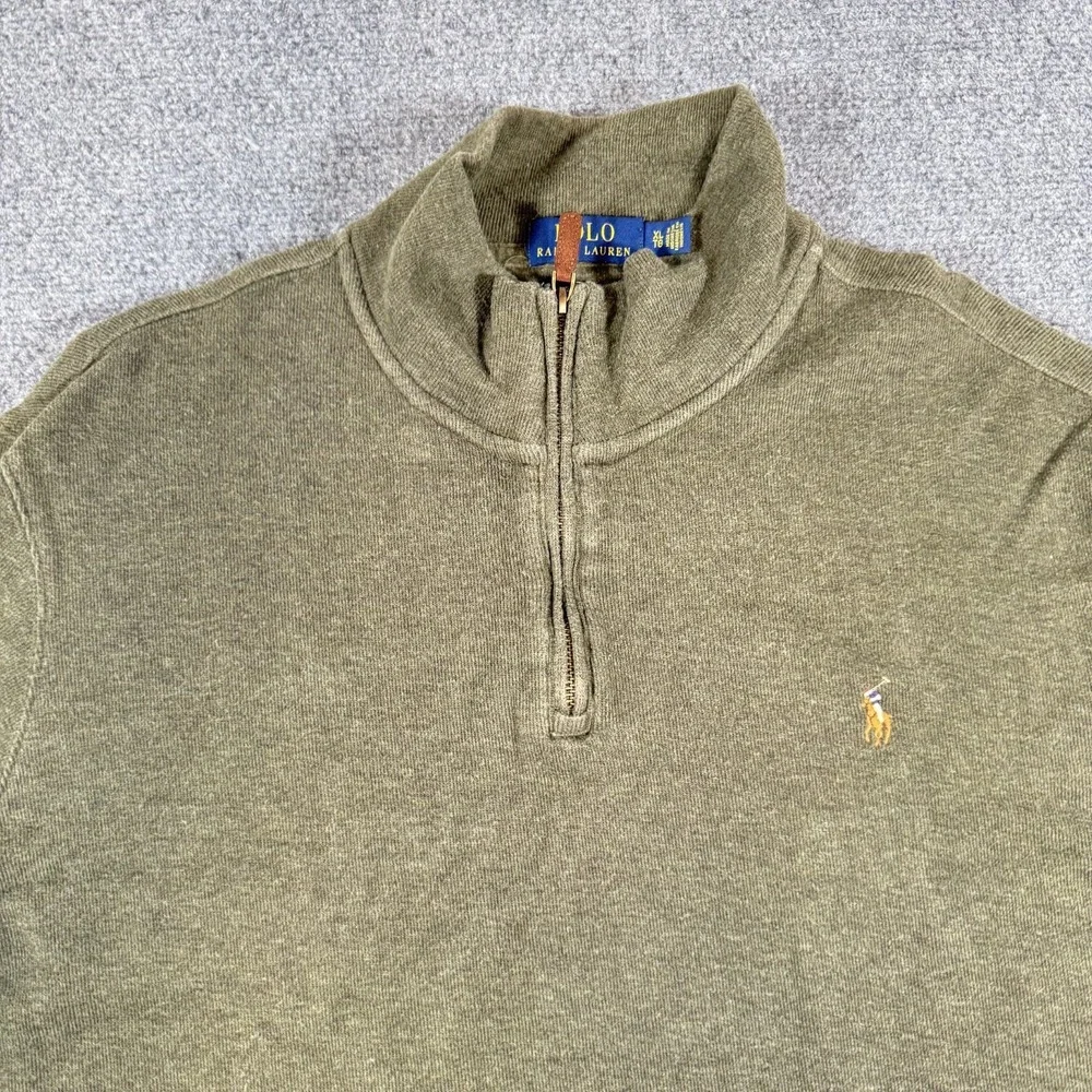 Polo Ralph Lauren Sweater Mens XL Green‎ 1/4 Zip Pullover Estate Rib Knit Pony