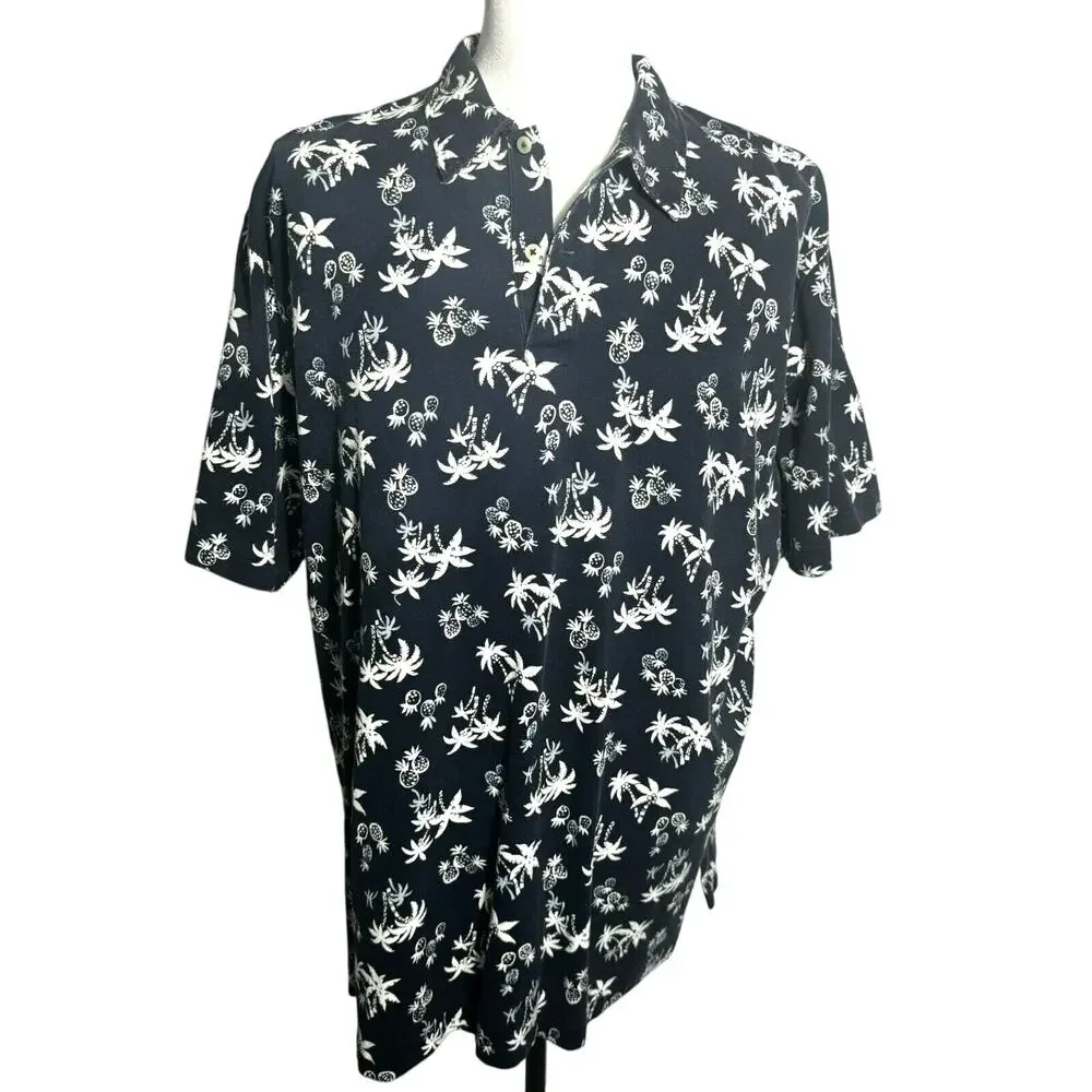 POLO RALPH LAUREN Men's XL Blue White Hawaiian Tropical Pineapple Polo‎ Shirt