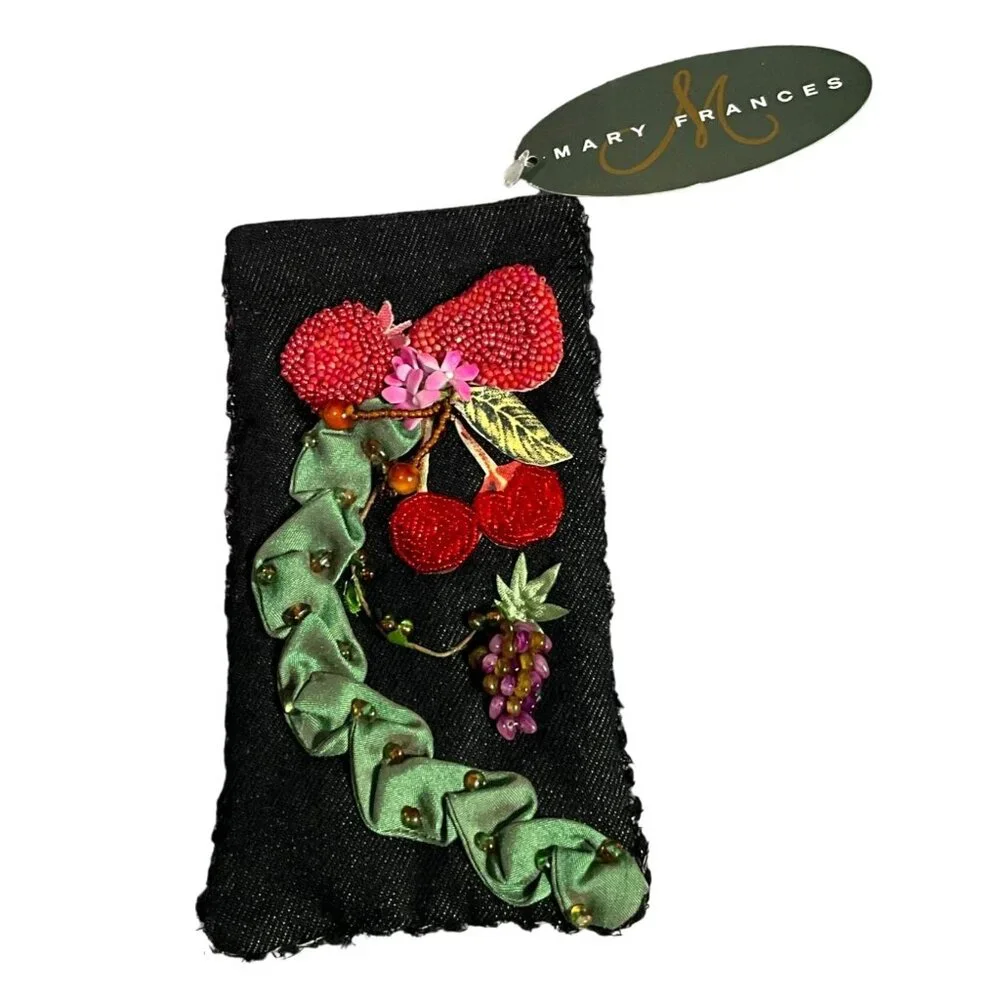 Mary Frances Embellished Black Eyeglass‎ Case With Bead & Fabric Fruit Detailing