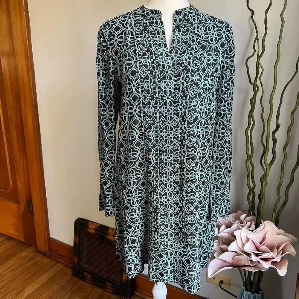 Tory Burch Massey Silk  Mini Dress Tunic Abstract Women's Size 0‎ XS Blue Green
