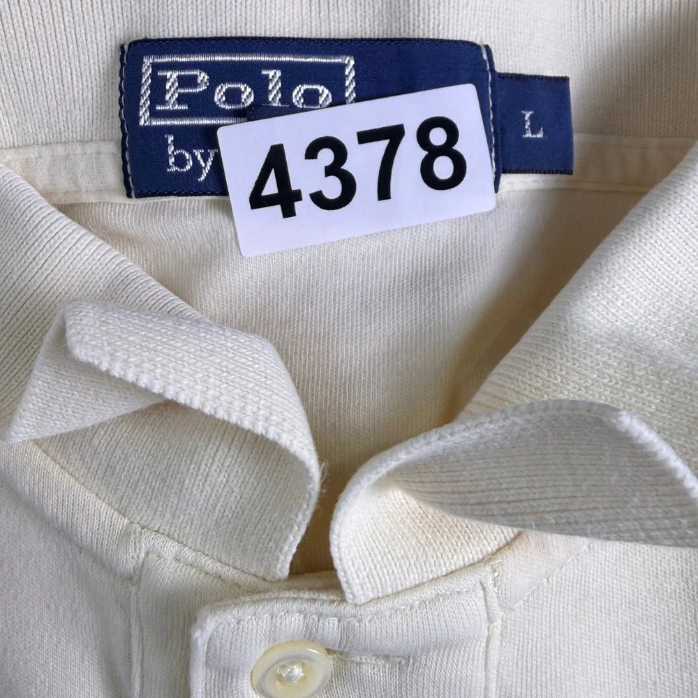 Vintage Polo Ralph Lauren Polo Shirt Mens L Ivory Cream Long Sleeve Classic Pony