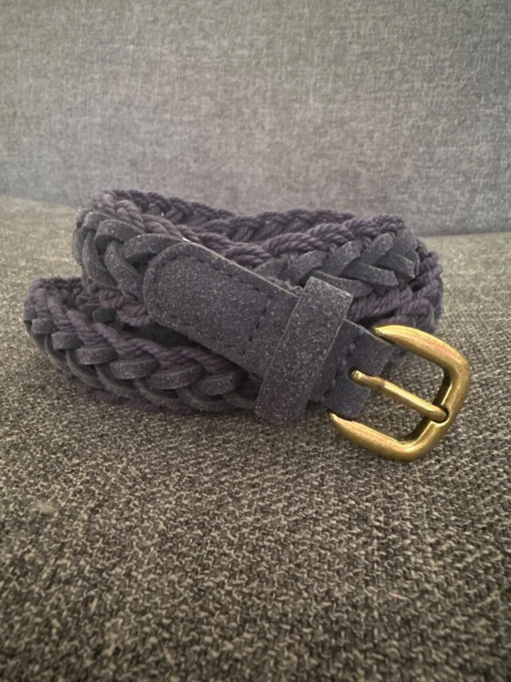 Woven Navy Blue Braided Belt With Gold Buckle 47