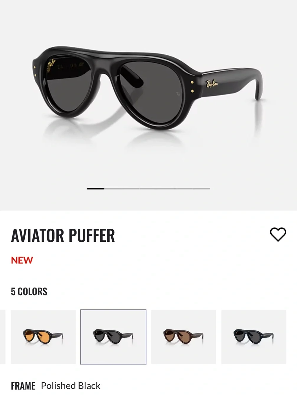Ray-Ban Aviator Puffer Sunglasses in Polished Black w/Dark Lenses. Case included