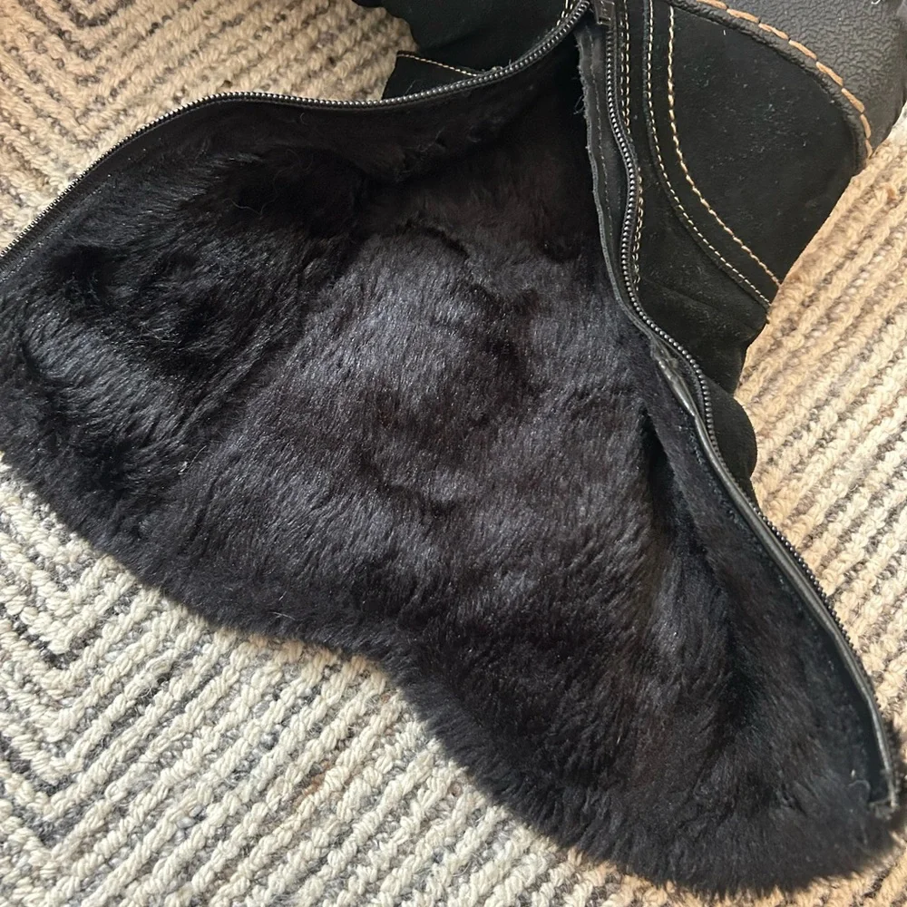 Baretraps Suede Brandlee Size 9 Black Leather Faux Fur-Lined Boots Y2K Winter
