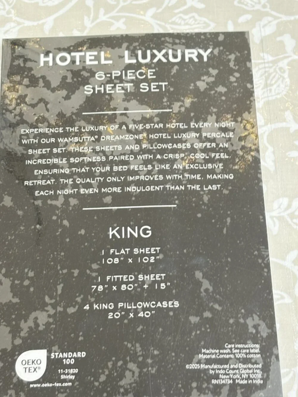 Wamsutta Dream Zone Hotel Luxury KING Sheet Set Tan Floral Cotton Percale 6PC