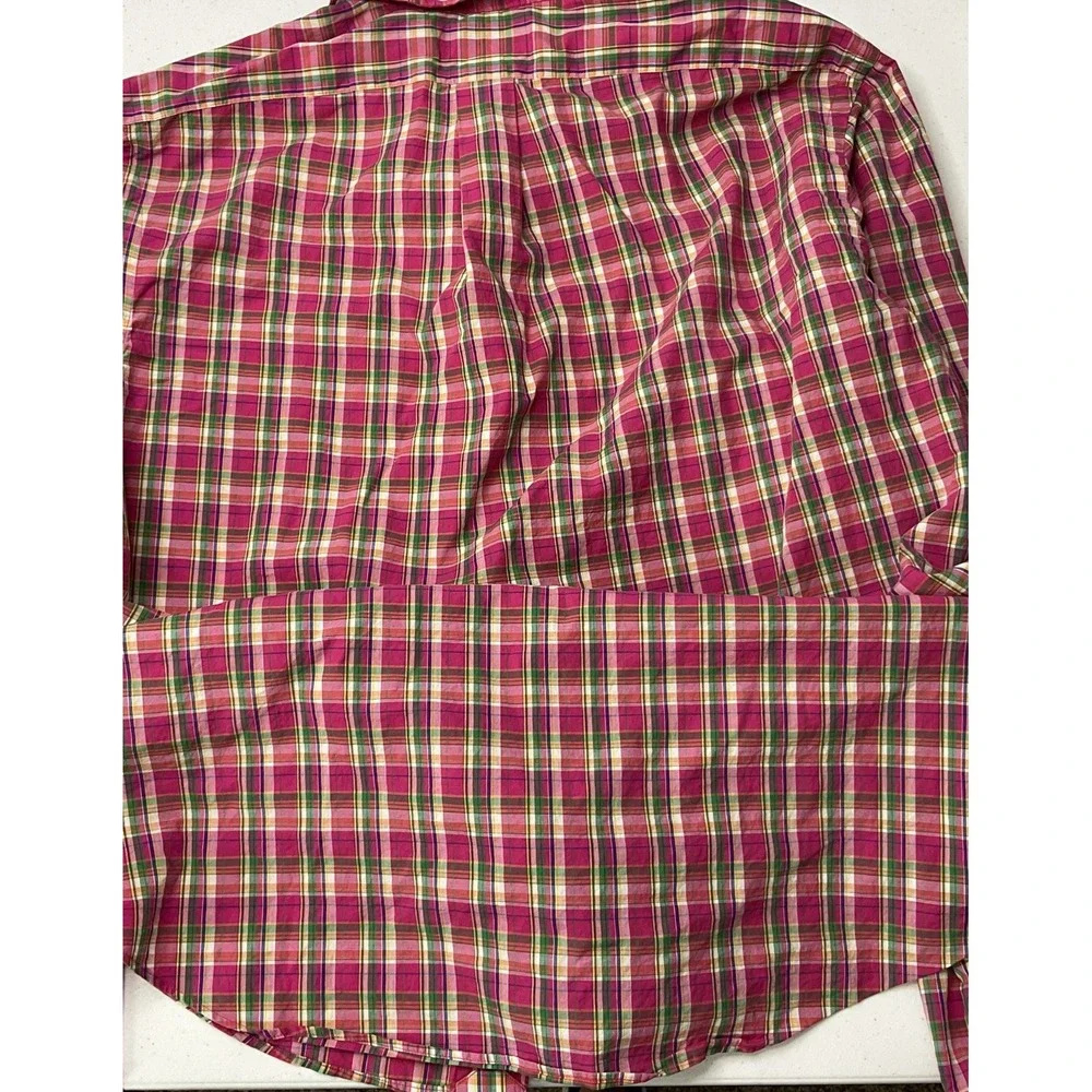 Polo Ralph Lauren Shirt Men Sz XL Custom Fit Plaid Pink Spring Long Sleeve Pony