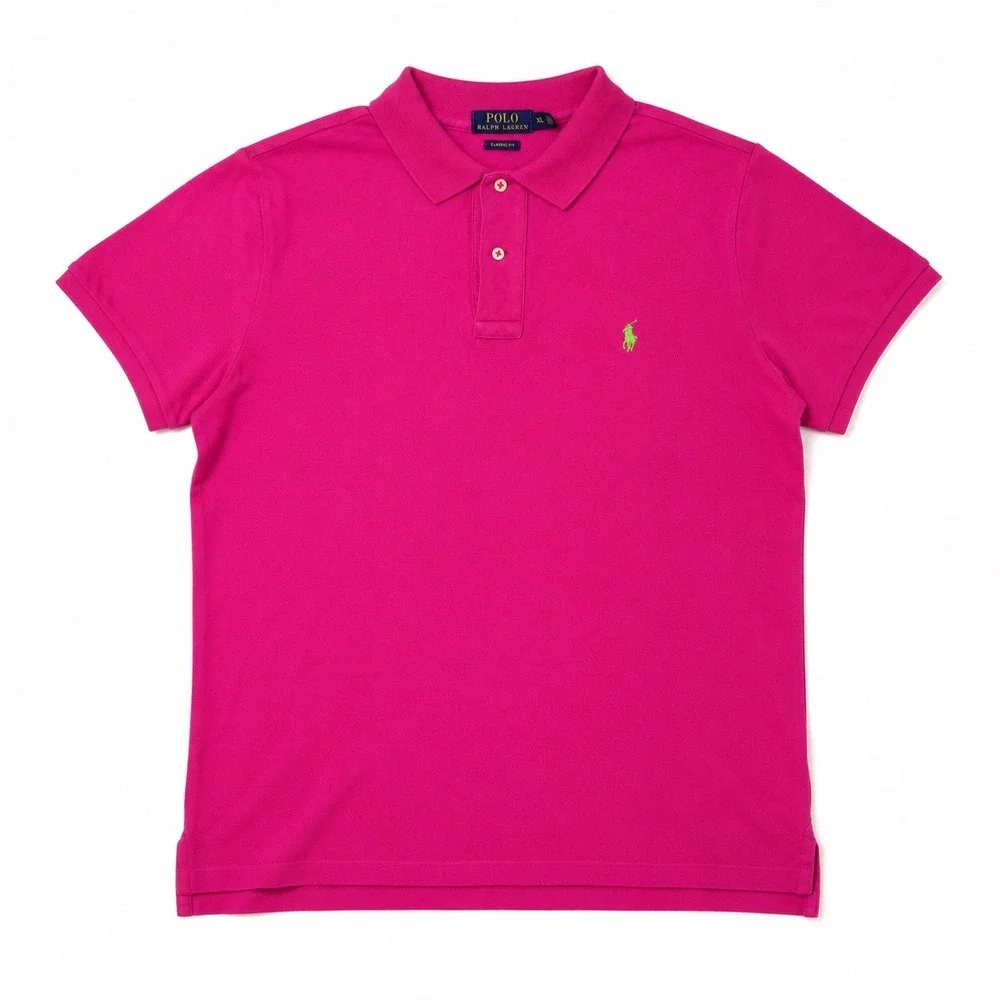 Polo Ralph Lauren Polo Shirt Men XL Pink Classic Fit Cotton Lime Green Pony Prep