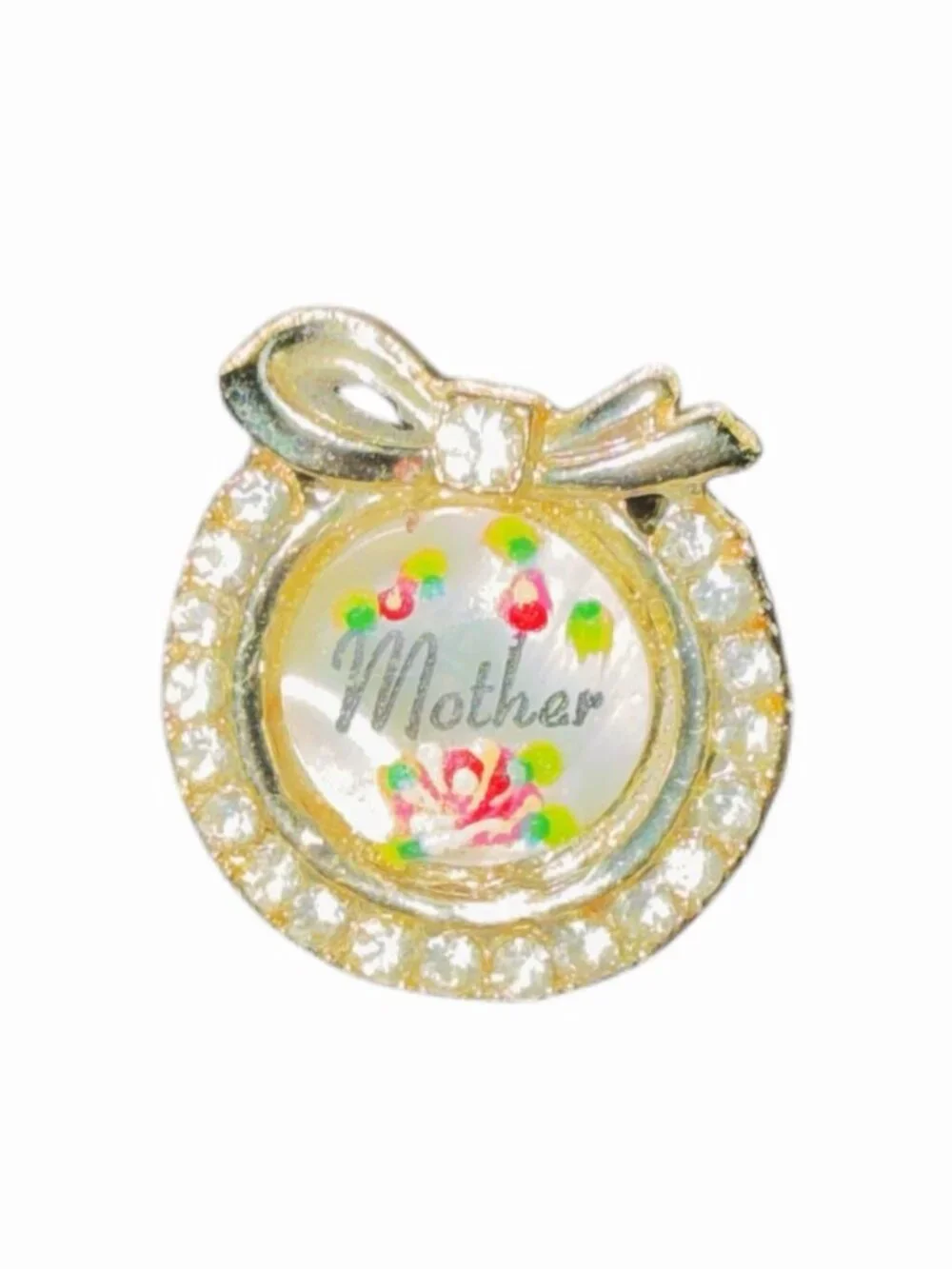 Clear Rhinestone Vintage Mother Bow Wreath Lapel Pin Brooch Women's Jewelry
