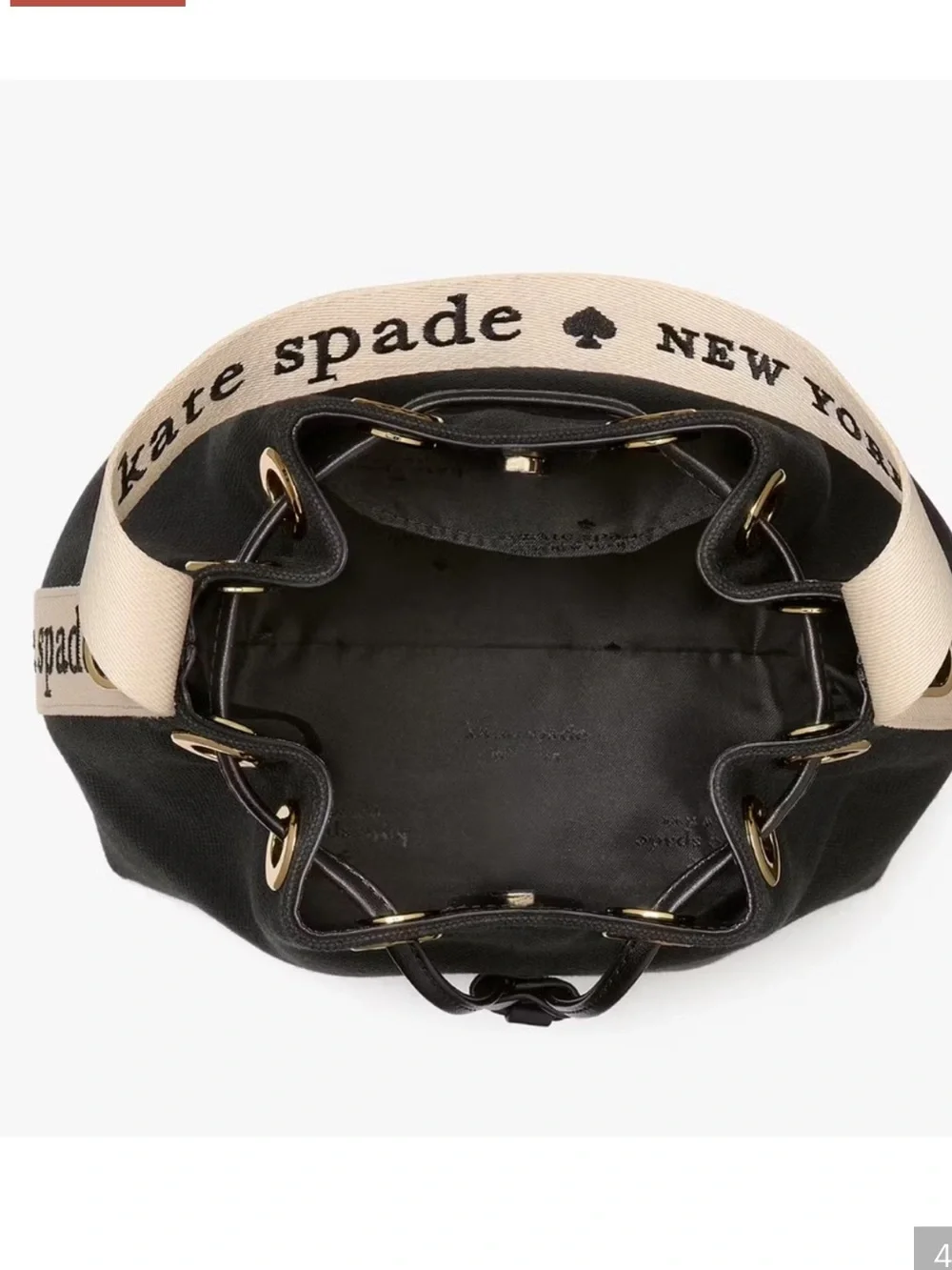 kate spade Black Mini Drawstring Bucket Bag with Neutral Trim