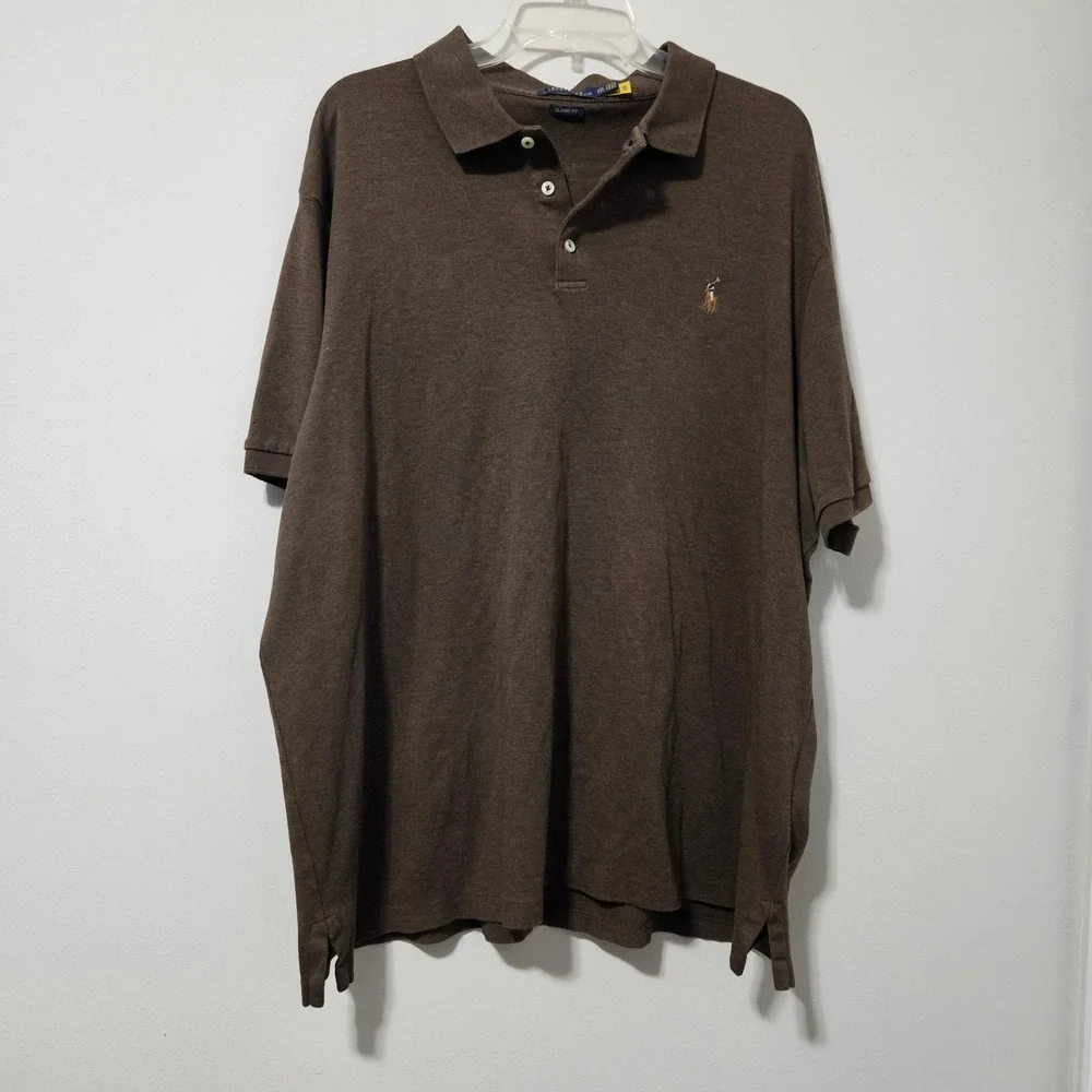 Polo Ralph Lauren Mens XXL Classic Fit‎ Brown Short Sleeve Cotton Polo Shirt