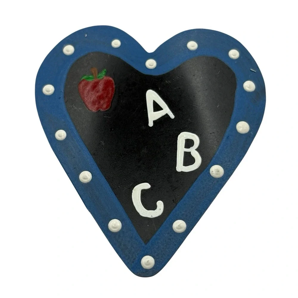Teacher Brooch Pin Handmade ABC‎ Apple Heart Vintage Plastic Gift Artisan Unique