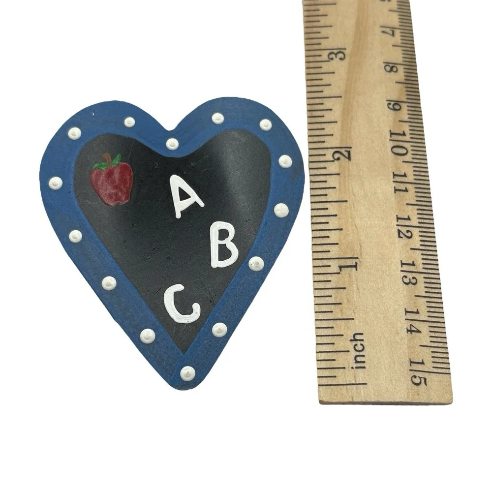 Teacher Brooch Pin Handmade ABC‎ Apple Heart Vintage Plastic Gift Artisan Unique
