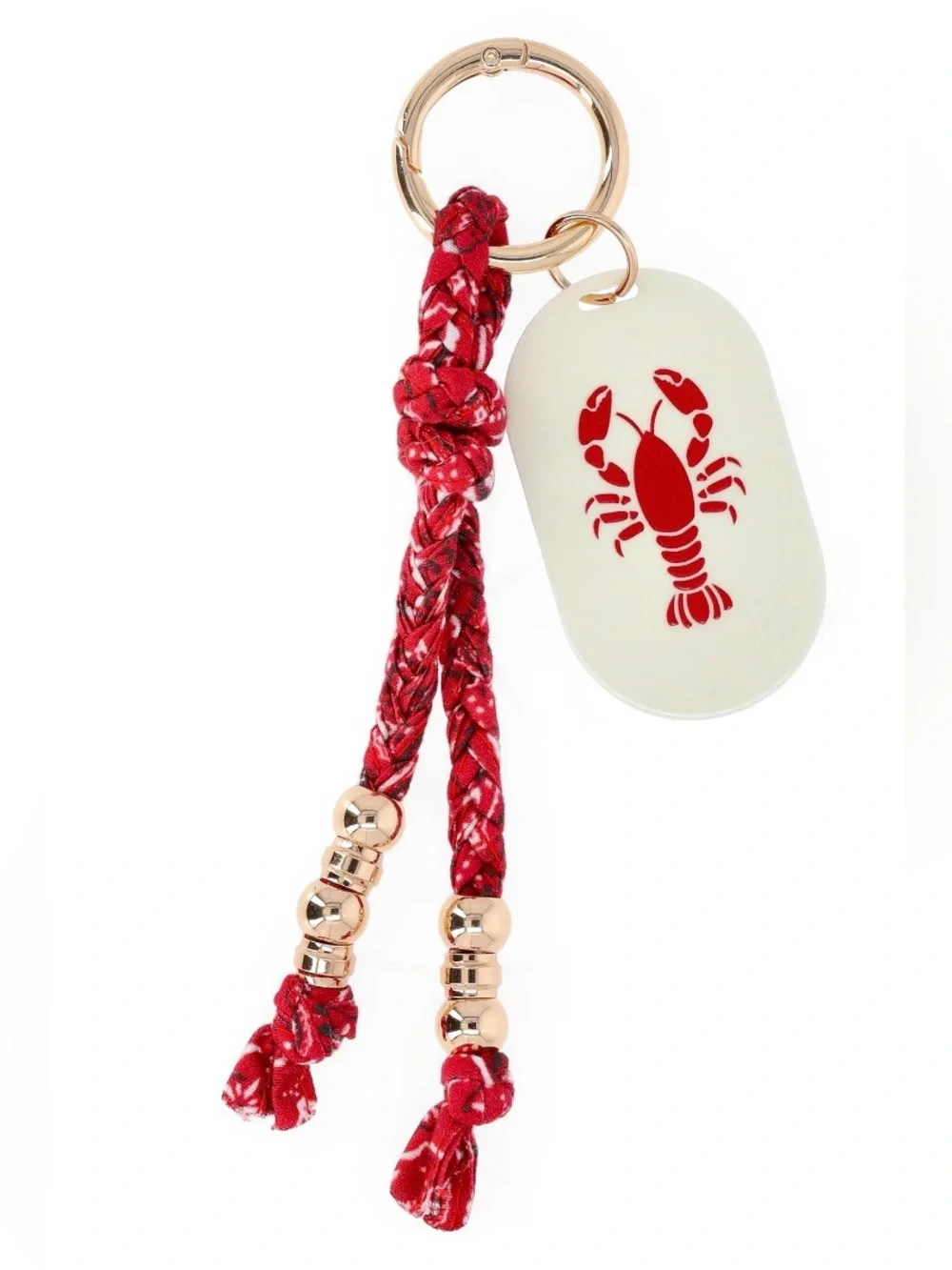 NWT No Boundaries Red Braided Keychain with Gold-Tone Beads and Lobster Tag