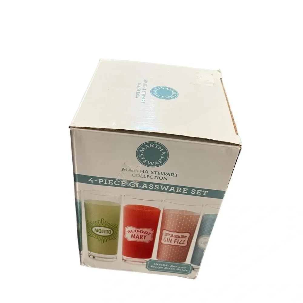 Martha Stewart Set of Four Cocktail Highball Glasses in Box 2010 New Old Stock