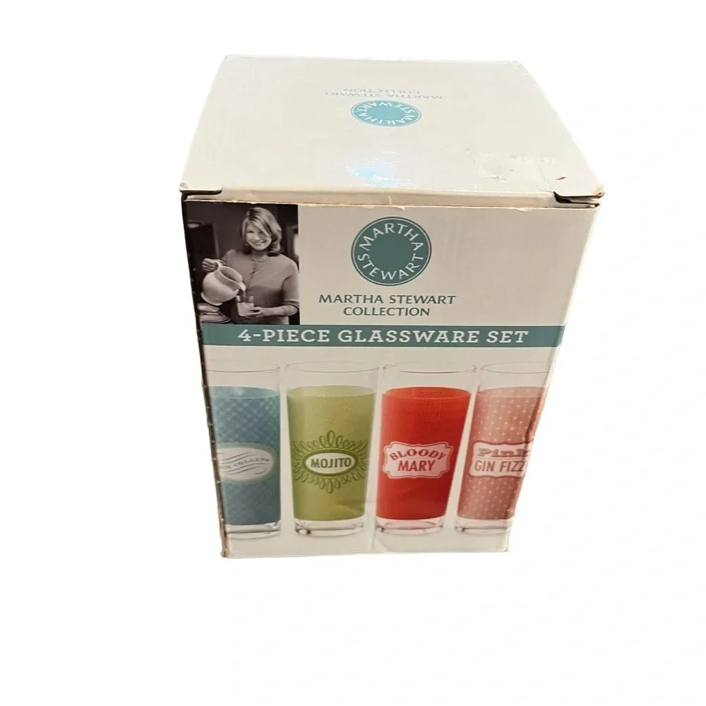 Martha Stewart Set of Four Cocktail Highball Glasses in Box 2010 New Old Stock