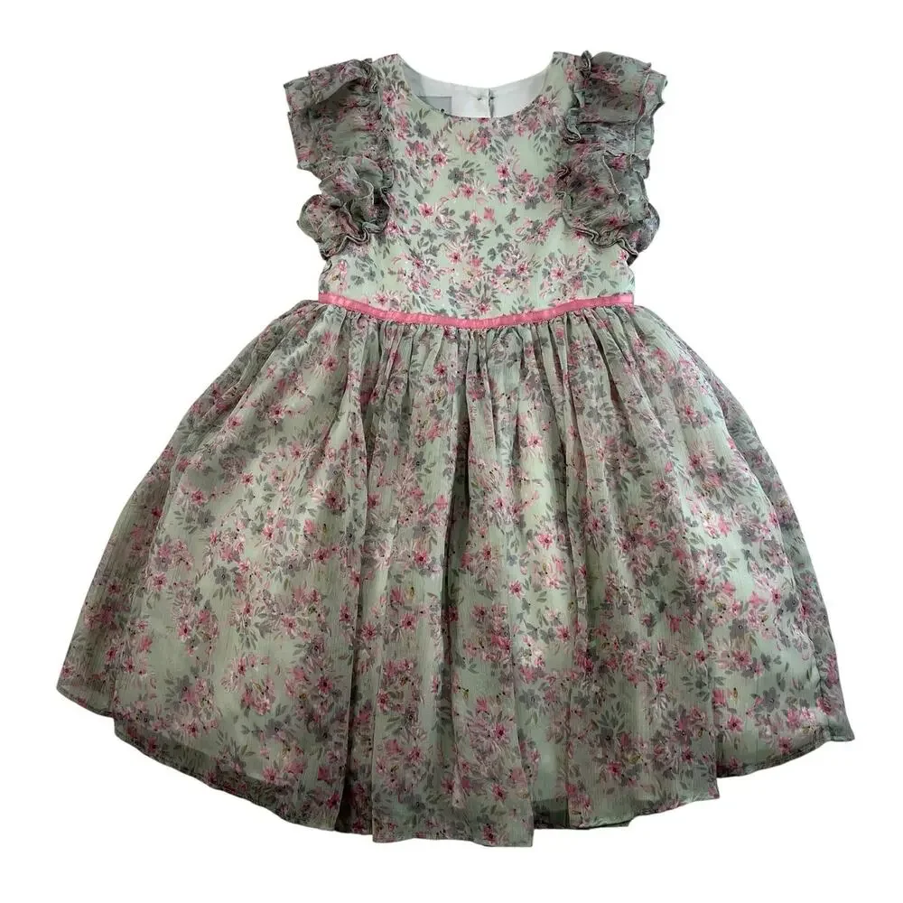 Pippa & Julie Girls 6X Dress Floral Print Ruffles Chiffon Lined Princess Cottage