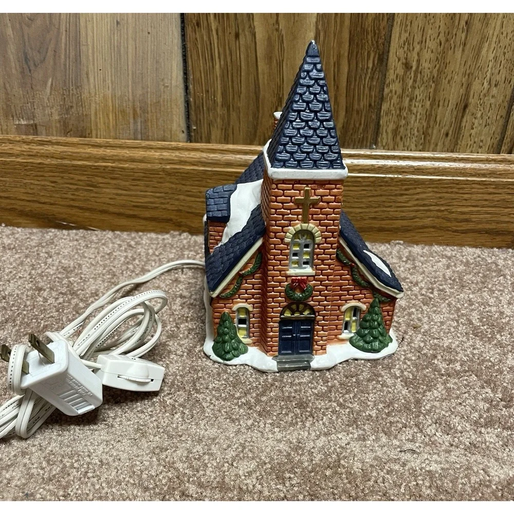 Trim A Home Blue Roof Church Lighted 1994 Plug‎ In Vintage Works Collectible