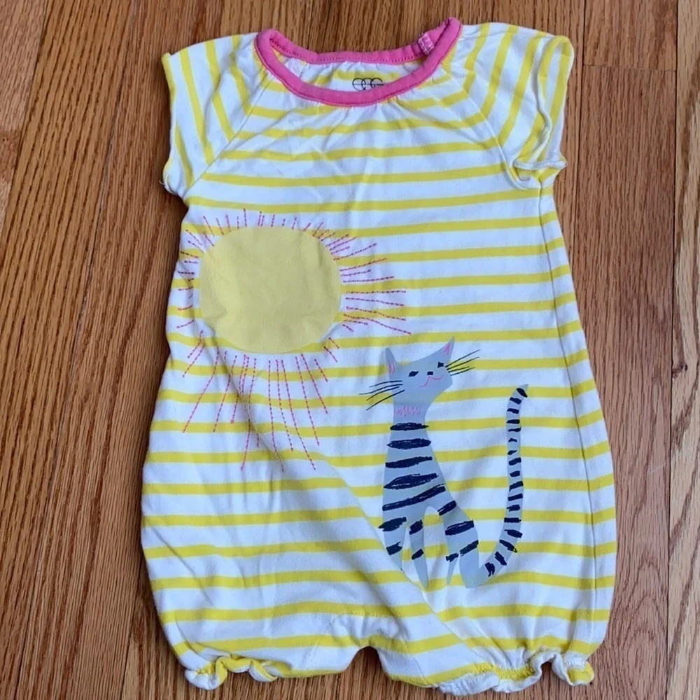 EGG by Susan Lazar Striped Kitty Cat Romper‎ 12 Months