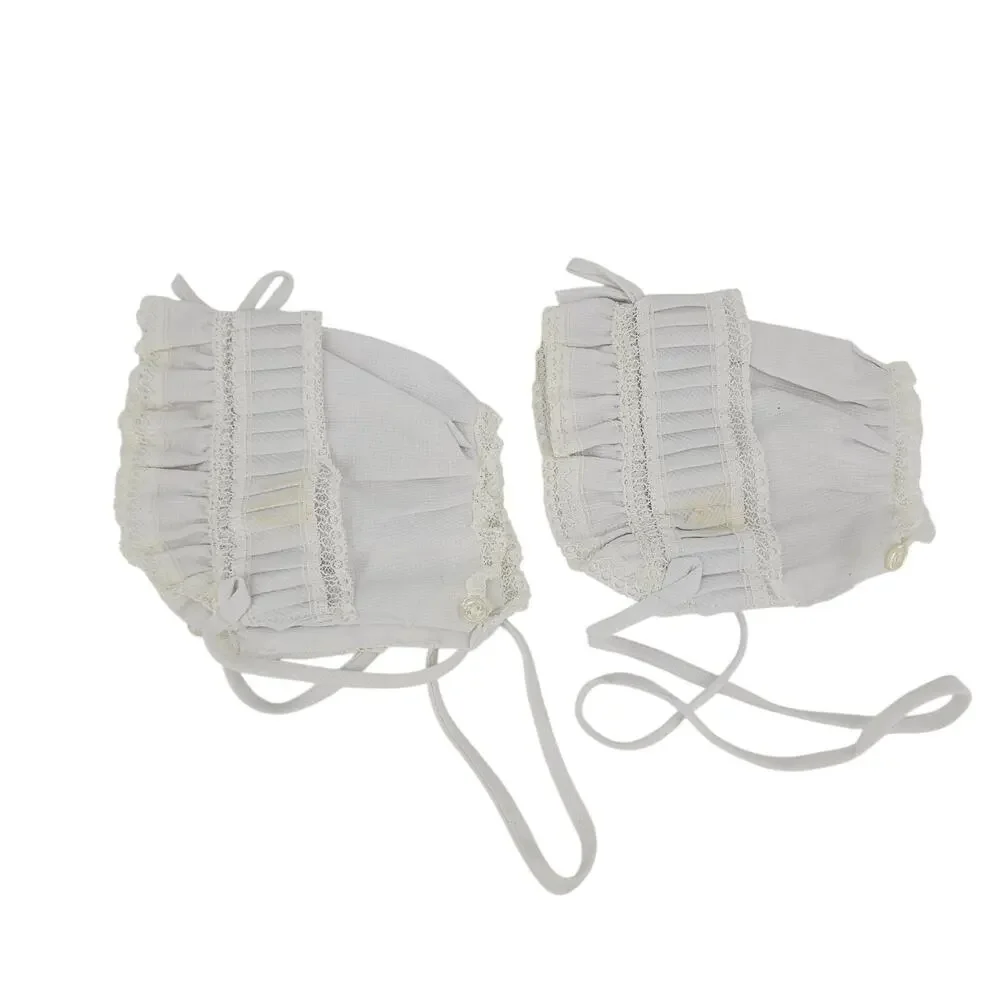 Set of 2 Vintage Infant Baby TWIN Girls Cotton Ruffle Bonnet Hat 0-3 mo Cottage