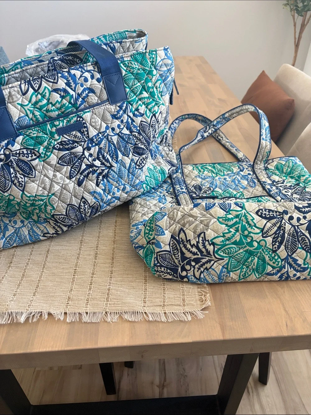 Vera Bradley set Quilted Floral Tote Bag in Blue & Teal