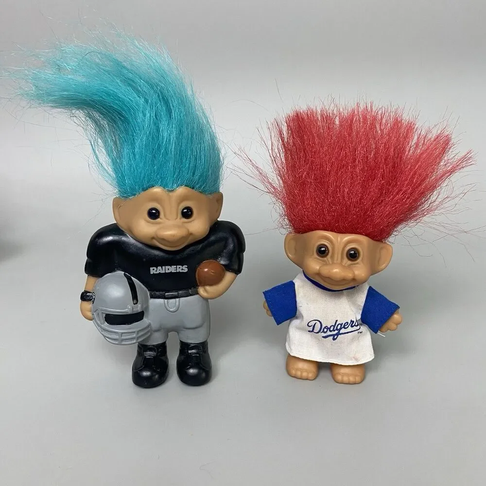 Vintage Troll Dolls Lot Raiders NFL Football & Dodgers MLB Licensed Troll