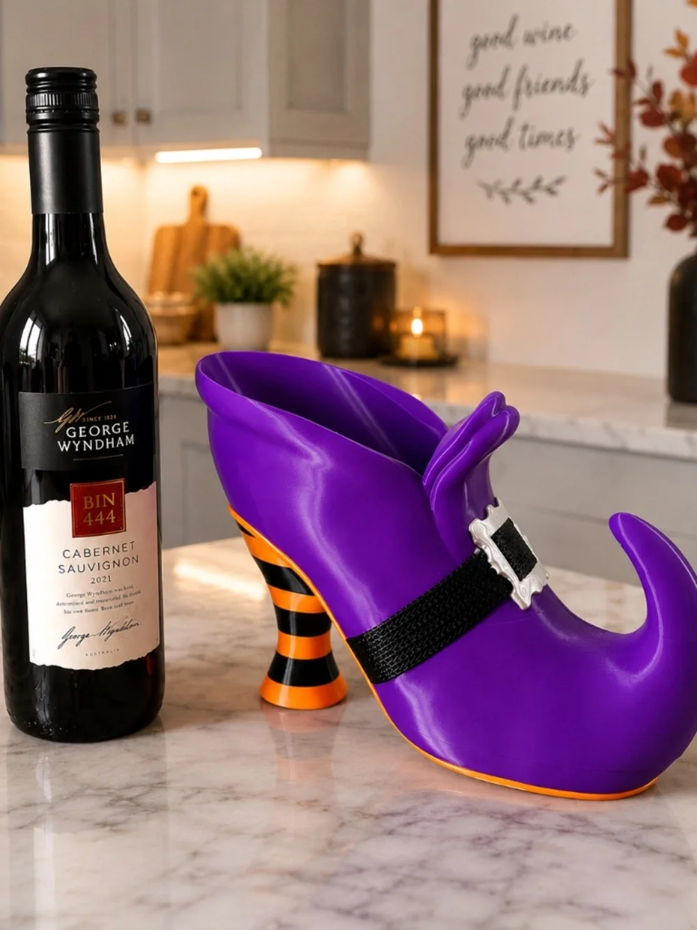 Witch Shoe Wine Bottle Holder, Wickedly Fun Halloween Decor, Gothic Hostess Gift