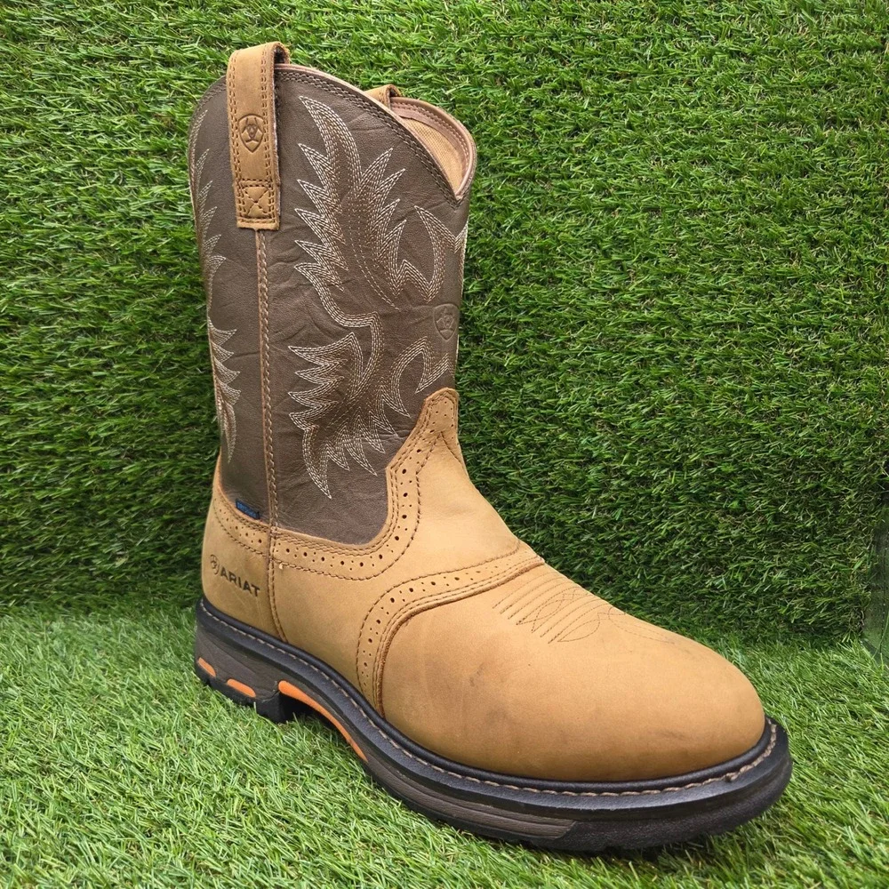 Ariat WorkHog H20 SIZE 12 WIDE Men's Waterproof Pull On Leather Work Boots Brown