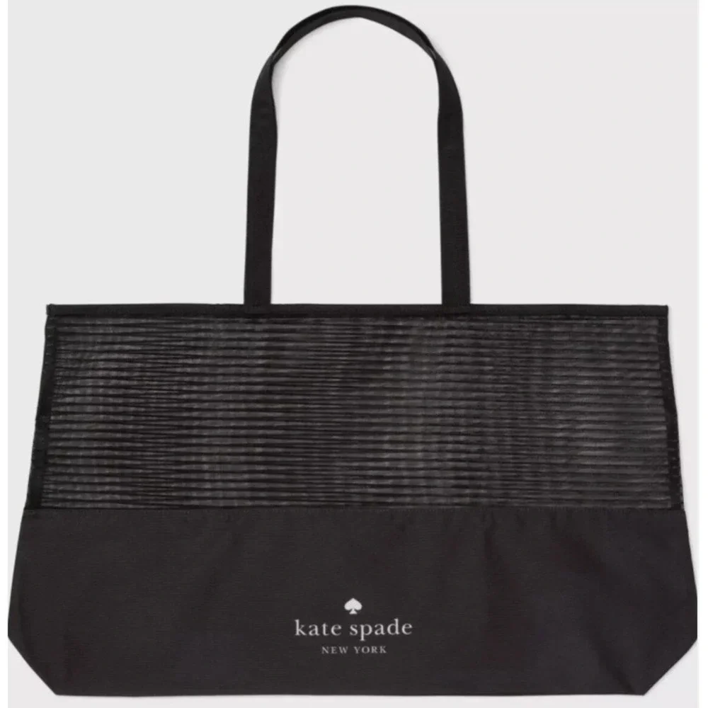 New Kate Spade Black Stripe Mesh Tote 25