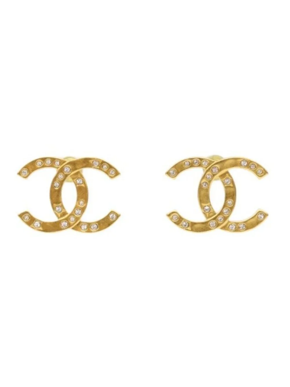 Chanel 24k Gold Rhinestone CC Logo Earrings