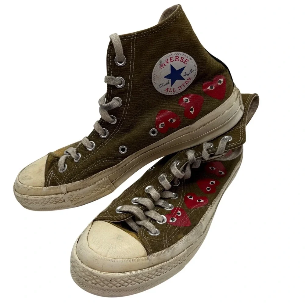 Converse Chuck PLAY Comme des Garcons Olive shoe Sneakers‎ sz 8 -worn thrarashed