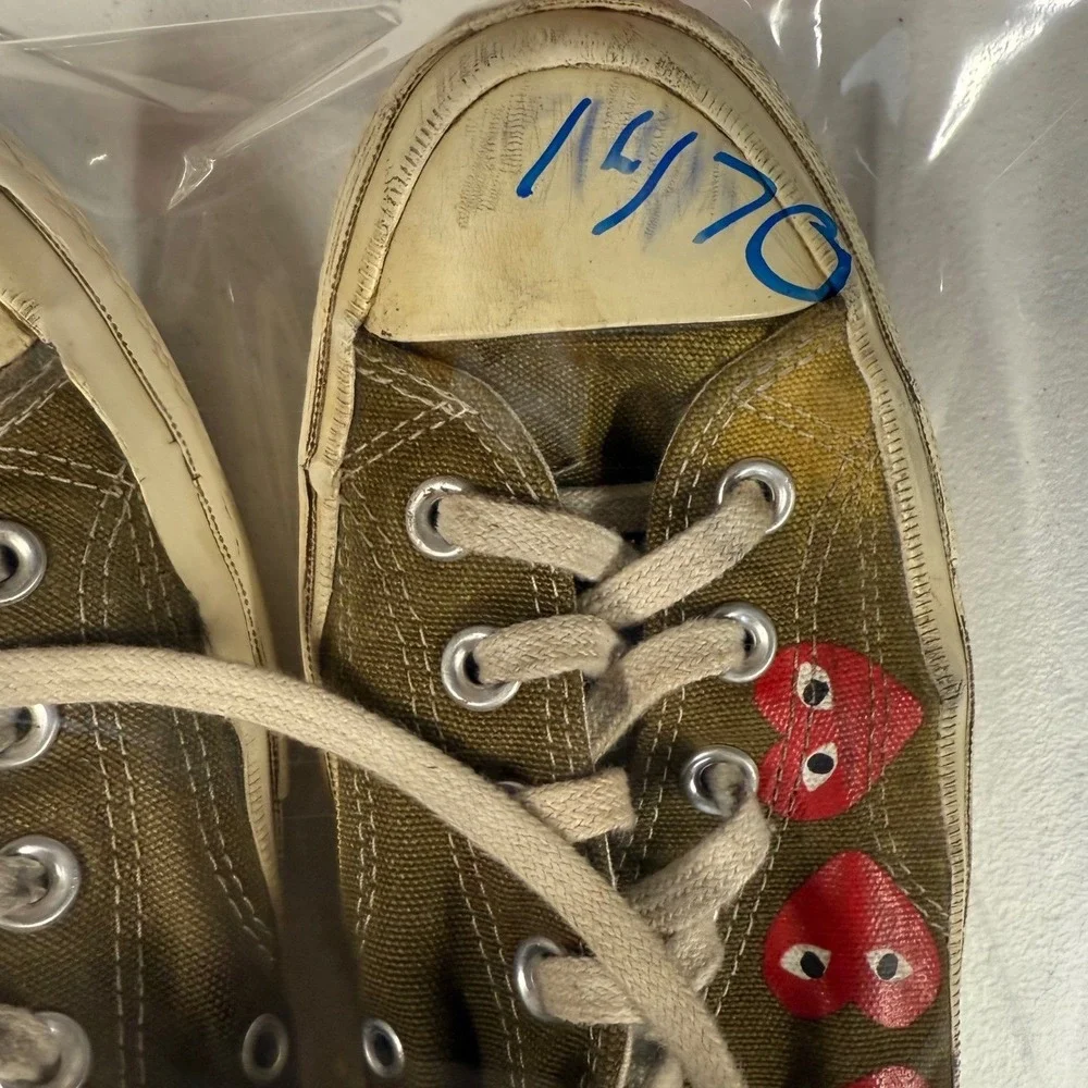 Converse Chuck PLAY Comme des Garcons Olive shoe Sneakers‎ sz 8 -worn thrarashed