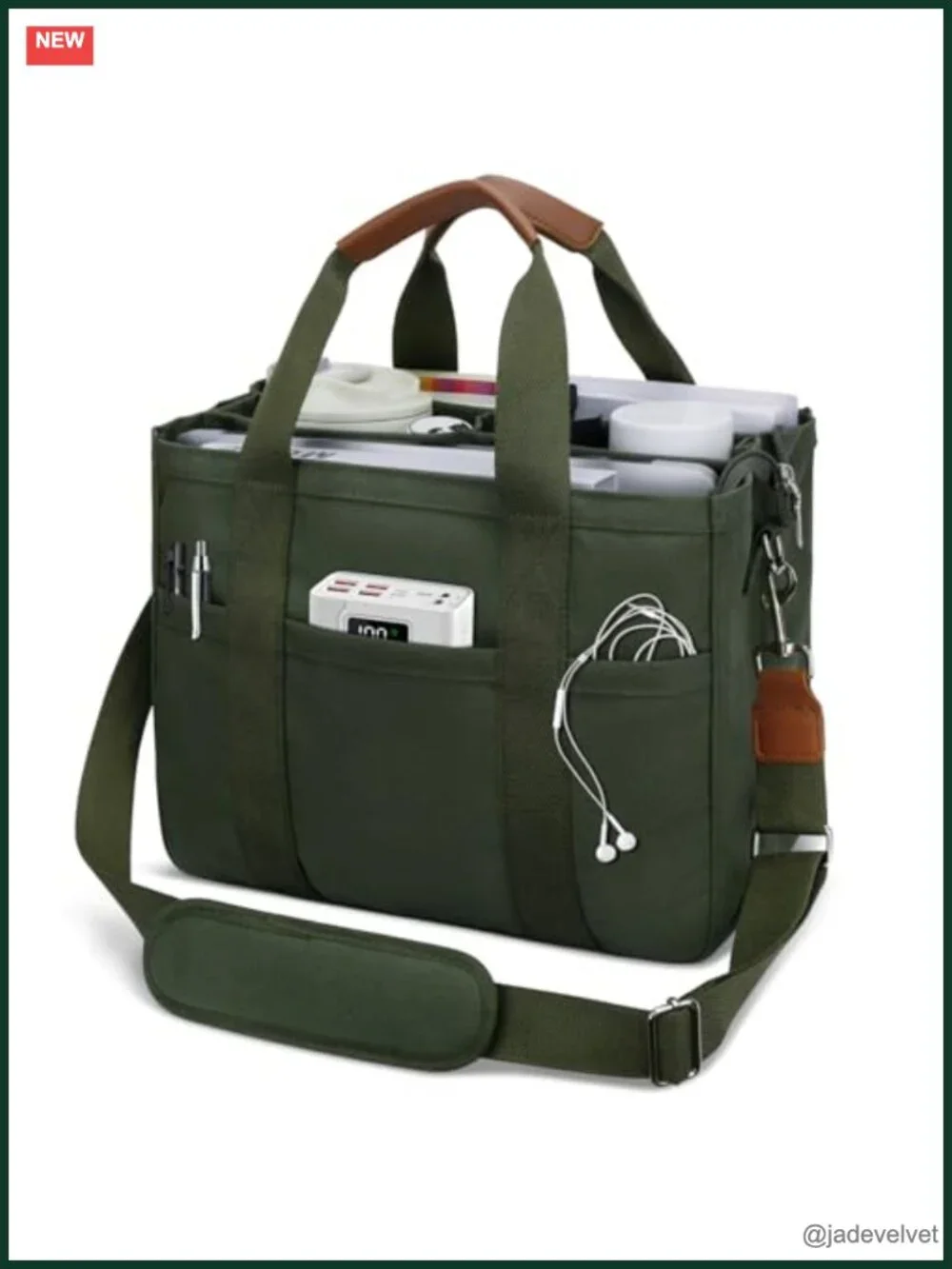 Large Canvas Tote Bag with Zipper Compartments Crossbody Messenger Purse with