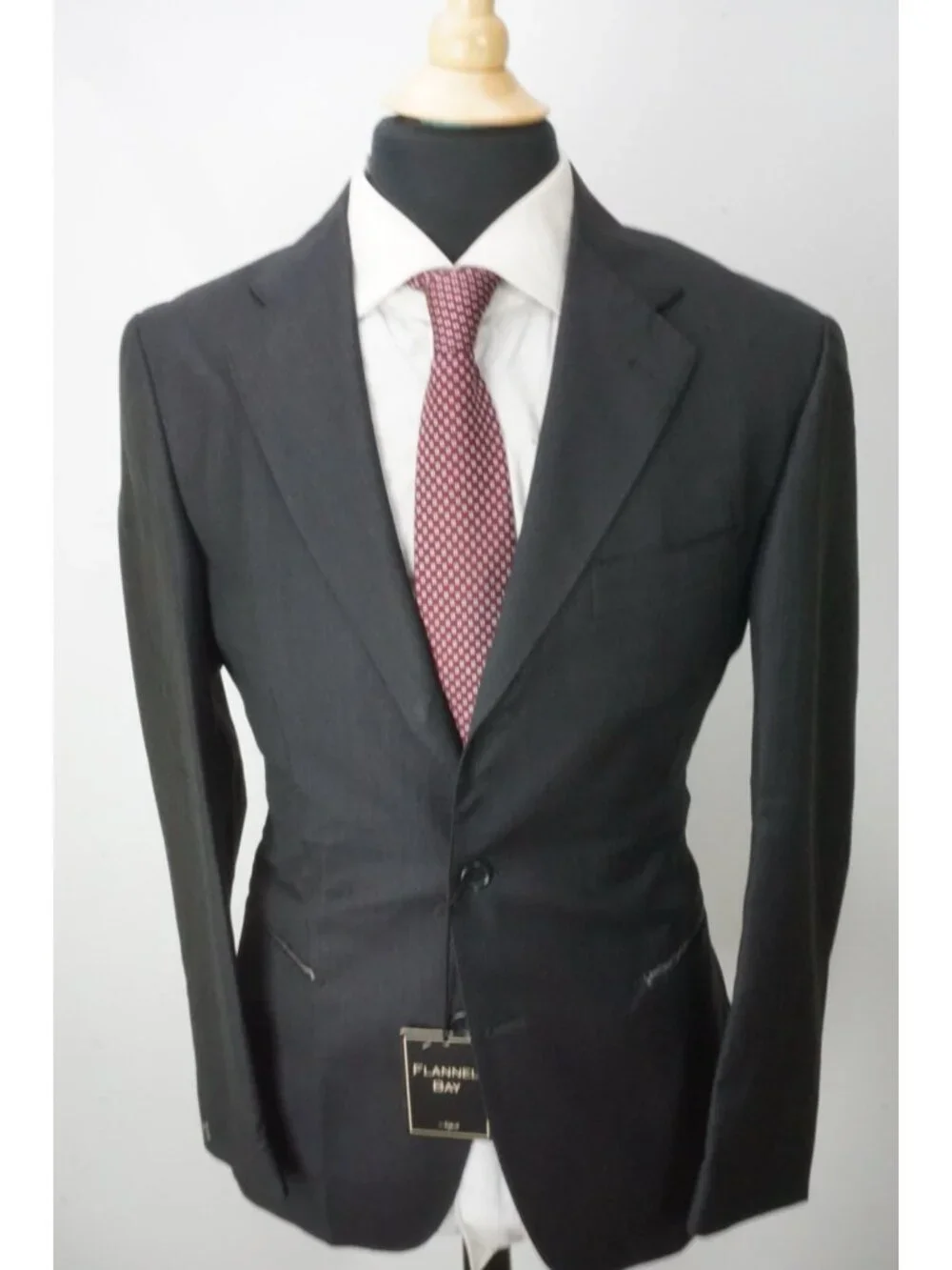 Flannel Bay Charcoal Gray S110s Wool 2 Pc Suit Jacket Pant 38 Brand New