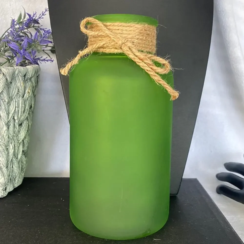 Vintage Frosted green jar/vase. 7 1/2 inches in height 4 inches wide. #2